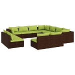 Set Divani da Giardino 11 pz con Cuscini in Polyrattan Marrone