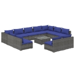 Set Divani da Giardino 12 pz con Cuscini in Polyrattan Grigio