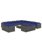 Set Divani da Giardino 14 pz con Cuscini in Polyrattan Grigio