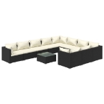 Set Divani da Giardino 11 pz con Cuscini in Polyrattan Nero