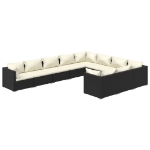 Set Divani da Giardino 10 pz con Cuscini in Polyrattan Nero