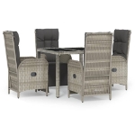 Set da Pranzo da Giardino 5 pz con Cuscini in Polyrattan Grigio