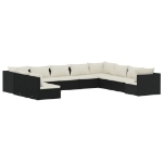 Set Salotto da Giardino 10pz con Cuscini in Polyrattan Nero