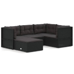 Set Divani da Giardino 5 pz con Cuscini Nero in Polyrattan