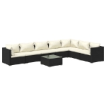 Set Divani da Giardino con Cuscini 8 pz in Polyrattan Nero