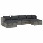 Set Divani da Giardino 6 pz con Cuscini in Polyrattan Grigio