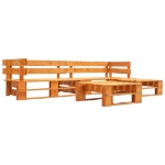 Set Divani da Giardino su Pallet 4 pz Cuscini Rossi in Legno