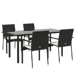 Set da Pranzo da Giardino 5 pz Nero con Cuscini in Polyrattan