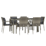 Set da Pranzo da Giardino 7 pz con Cuscini in Polyrattan Grigio