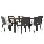 Set da Pranzo da Giardino 7 pz Nero con Cuscini in Polyrattan