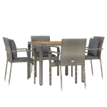 Set da Pranzo da Giardino 5 pz con Cuscini in Polyrattan Grigio