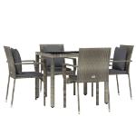 Set da Pranzo da Giardino 5 pz con Cuscini in Polyrattan Grigio