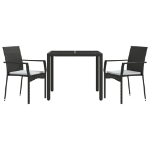 Set da Pranzo da Giardino 3 pz con Cuscini Nero in Polyrattan