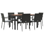 Set da Pranzo da Giardino 7 pz Nero con Cuscini in Polyrattan