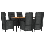 Set da Pranzo da Giardino 7 pz Nero con Cuscini in Polyrattan