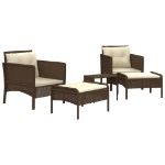 Set Divani da Giardino 5 pz con Cuscini Marrone in Polyrattan