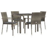 Set da Pranzo da Giardino 5 pz con Cuscini in Polyrattan Grigio