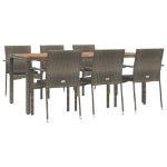 Set da Pranzo da Giardino 7 pz con Cuscini in Polyrattan Grigio