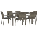 Set da Pranzo da Giardino 7 pz con Cuscini in Polyrattan Grigio