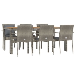 Set da Pranzo da Giardino 7 pz con Cuscini in Polyrattan Grigio