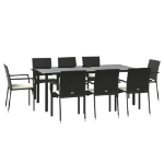 Set da Pranzo da Giardino 9 pz con Cuscini Nero in Polyrattan