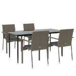 Set da Pranzo Giardino 5pz Nero e Grigio con Cuscini Polyrattan