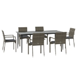 Set da Pranzo Giardino 7pz Nero e Grigio con Cuscini Polyrattan