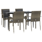 Set da Pranzo Giardino 5pz Nero e Grigio con Cuscini Polyrattan