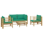 Set Salotto da Giardino 5pz con Cuscini Verdi Bambù