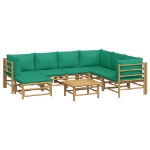 Set Salotto da Giardino 8pz con Cuscini Verdi Bambù