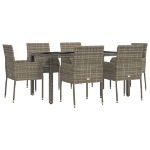 Set da Pranzo da Giardino 7 pz con Cuscini in Polyrattan Grigio