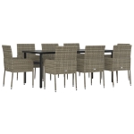 Set da Pranzo Giardino 9pz con Cuscini Nero e Grigio Polyrattan