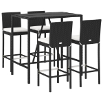 Set Bar da Giardino 5 pz con Cuscini in Polyrattan Nero