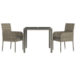 Set da Pranzo da Giardino 3 pz con Cuscini in Polyrattan Grigio