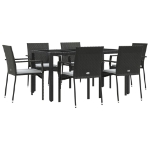 Set da Pranzo da Giardino 7 pz Nero con Cuscini in Polyrattan