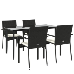 Set da Pranzo da Giardino 5 pz Nero con Cuscini in Polyrattan