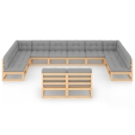 Set Divani da Giardino 12 pz con Cuscini Legno Massello Pino