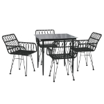 Set da Pranzo da Giardino 5 pz Nero in Polyrattan