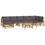 Set Salotto da Giardino 8pz con Cuscini Grigio Scuro Bambù