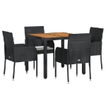 Set da Pranzo da Giardino 5 pz Nero con Cuscini in Polyrattan