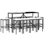 Set Bar da Giardino 11 pz con Cuscini in Polyrattan Nero