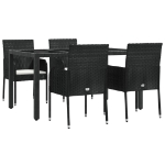 Set da Pranzo da Giardino 5 pz Nero con Cuscini in Polyrattan