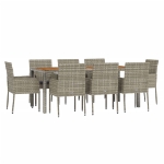 Set da Pranzo da Giardino 9 pz con Cuscini in Polyrattan Grigio