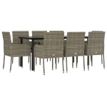 Set da Pranzo Giardino 9pz con Cuscini Nero e Grigio Polyrattan