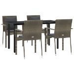 Set da Pranzo Giardino 5pz Nero e Grigio con Cuscini Polyrattan