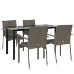 Set da Pranzo Giardino 5pz Nero e Grigio con Cuscini Polyrattan