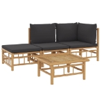Set Salotto da Giardino 4pz con Cuscini Grigio Scuro Bambù