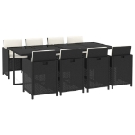 Set da Pranzo per Giardino 9 pz con Cuscini in Polyrattan Nero