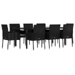 Set da Pranzo da Giardino 9 pz con Cuscini Nero in Polyrattan