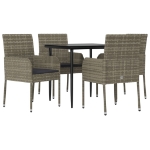 Set da Pranzo Giardino 5pz Nero e Grigio con Cuscini Polyrattan